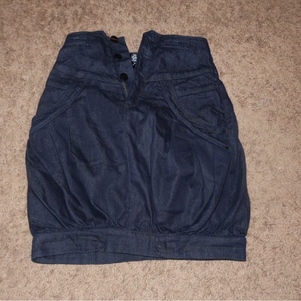 Guess Navy Denim Skirt with Zipper genuinely couture